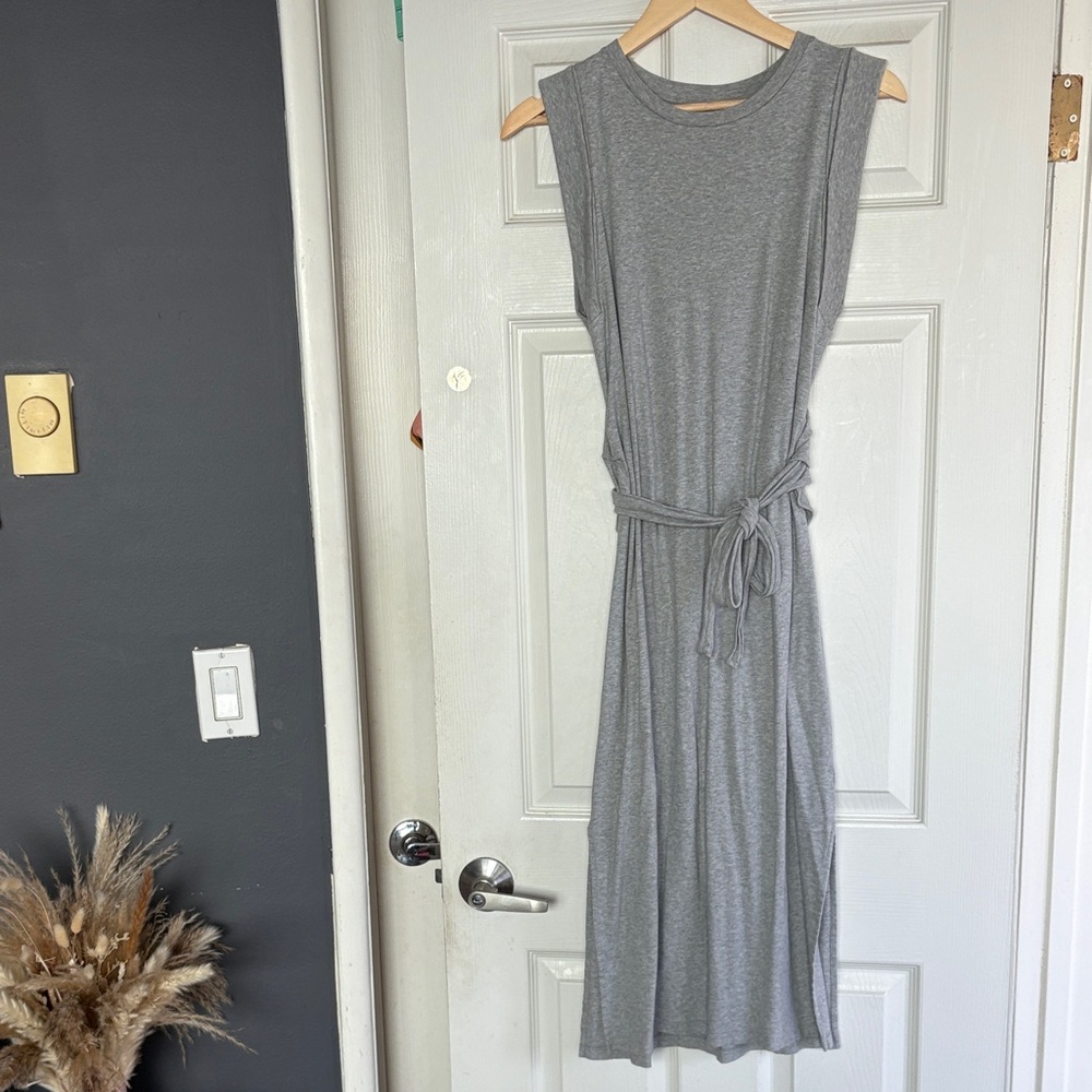 Vince Gray Jersey Sleeveless Midi Dress Cutout